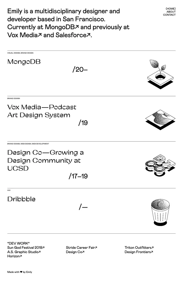 Monochrome portfolio list, minimal, editorial, light