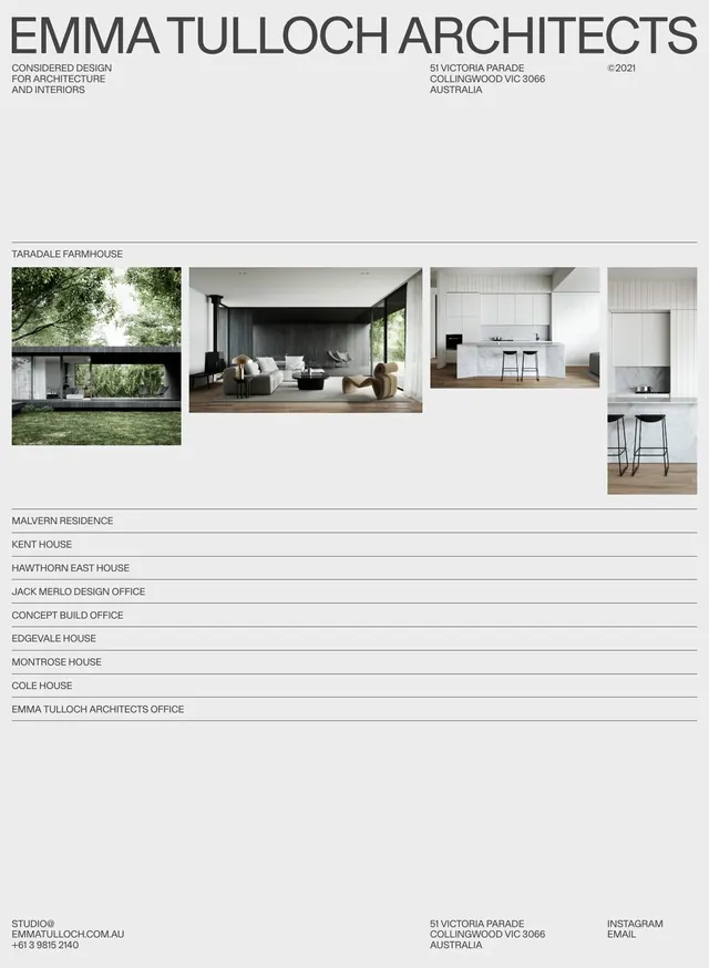 Architectural portfolio index, swiss, editorial, light