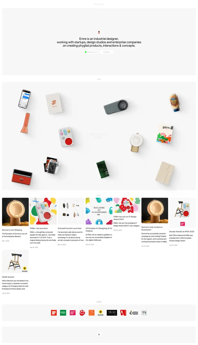 Minimal designer portfolio homepage, minimal, editorial, light