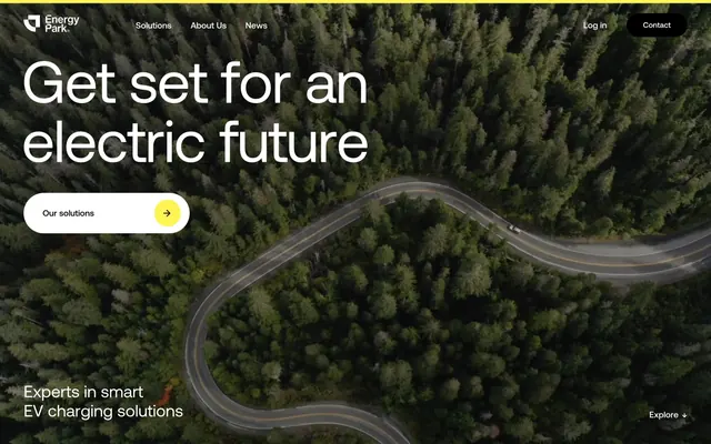 Energy Park aerial forest hero, minimal, dark-mode, dark