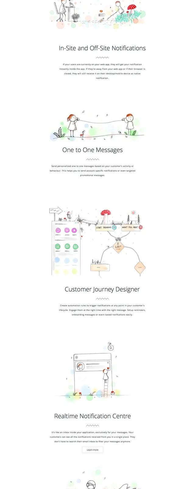 Engagespot Landing Page, illustrated, minimal, light