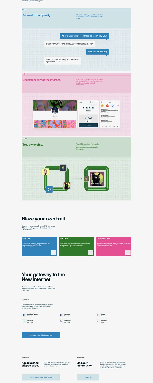 ENS Domains Landing Page, minimal, editorial, light