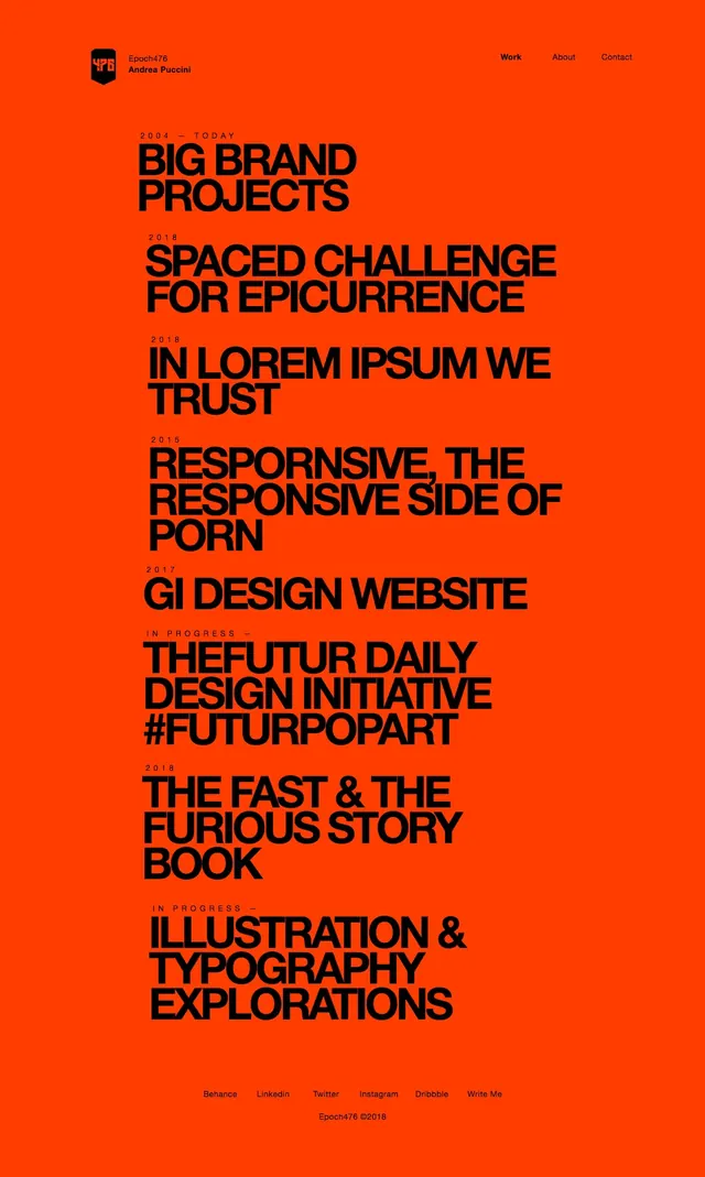 Epoch476 portfolio index, editorial, brutalist, high-contrast