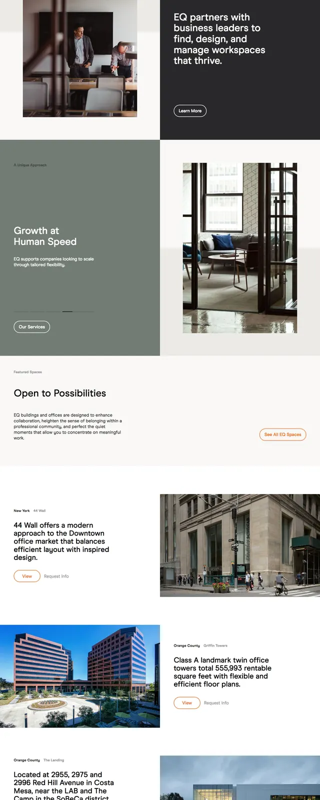 EQ Office property hero, minimal, corporate-clean, light