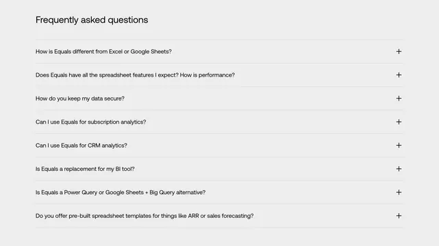 Equals FAQs Section, light-mode, minimal, light