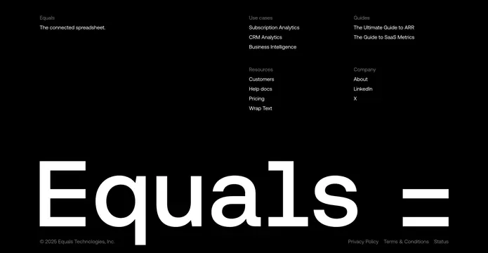 Equals Footer Section, dark-mode, minimal, dark