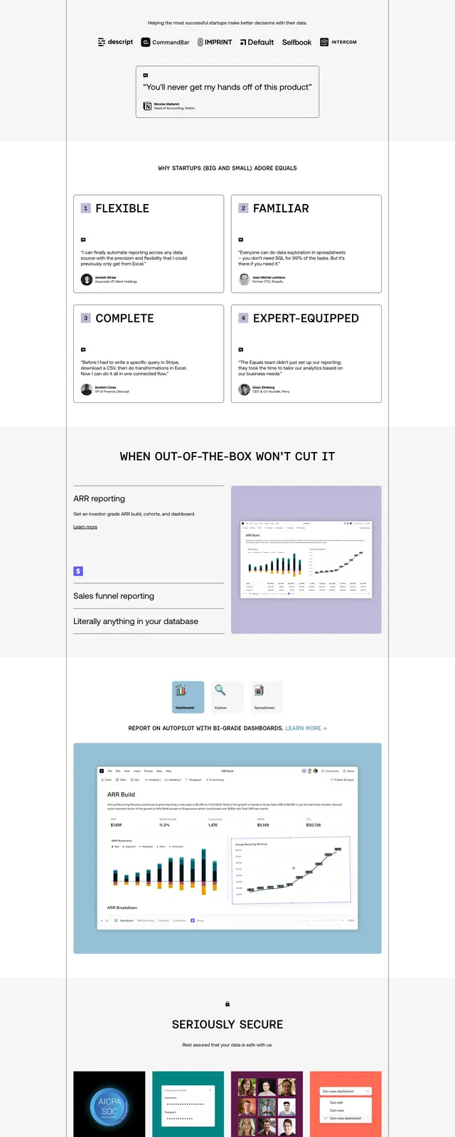 Equals landing page, editorial, corporate-clean, light