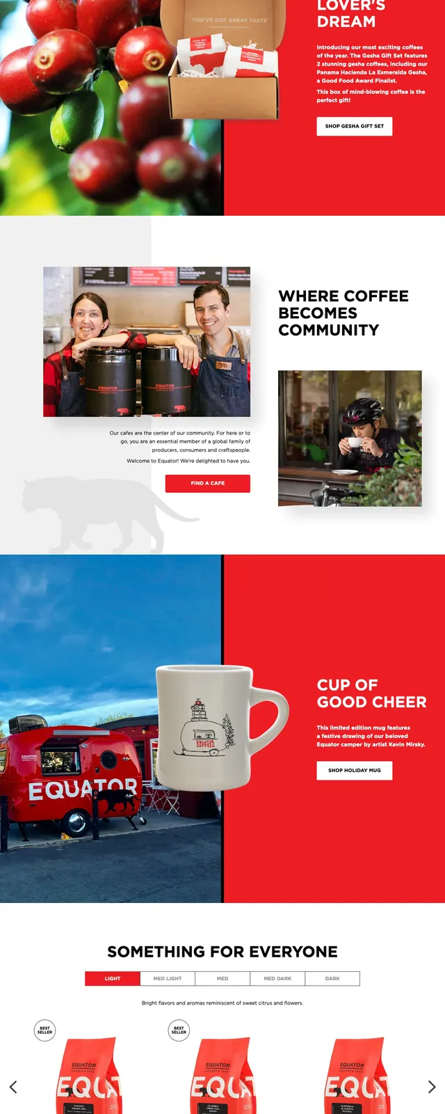 Equator Coffees Red Commerce Homepage, editorial, corporate-clean, high-contrast