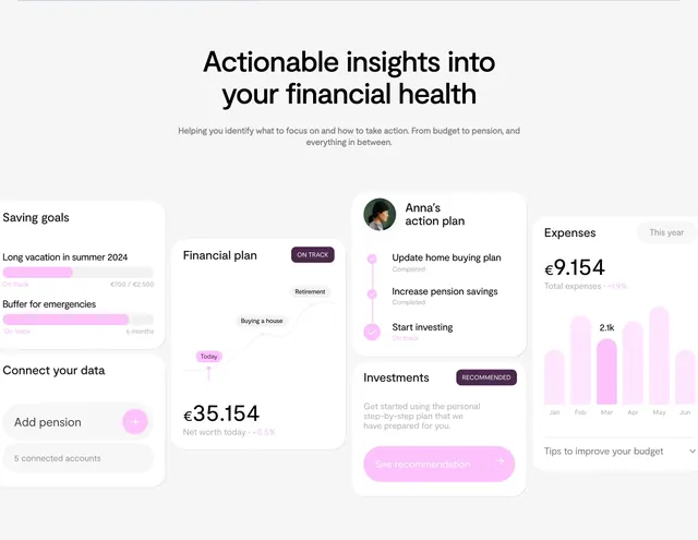 Equip financial health insights bento, minimal, light-mode, light