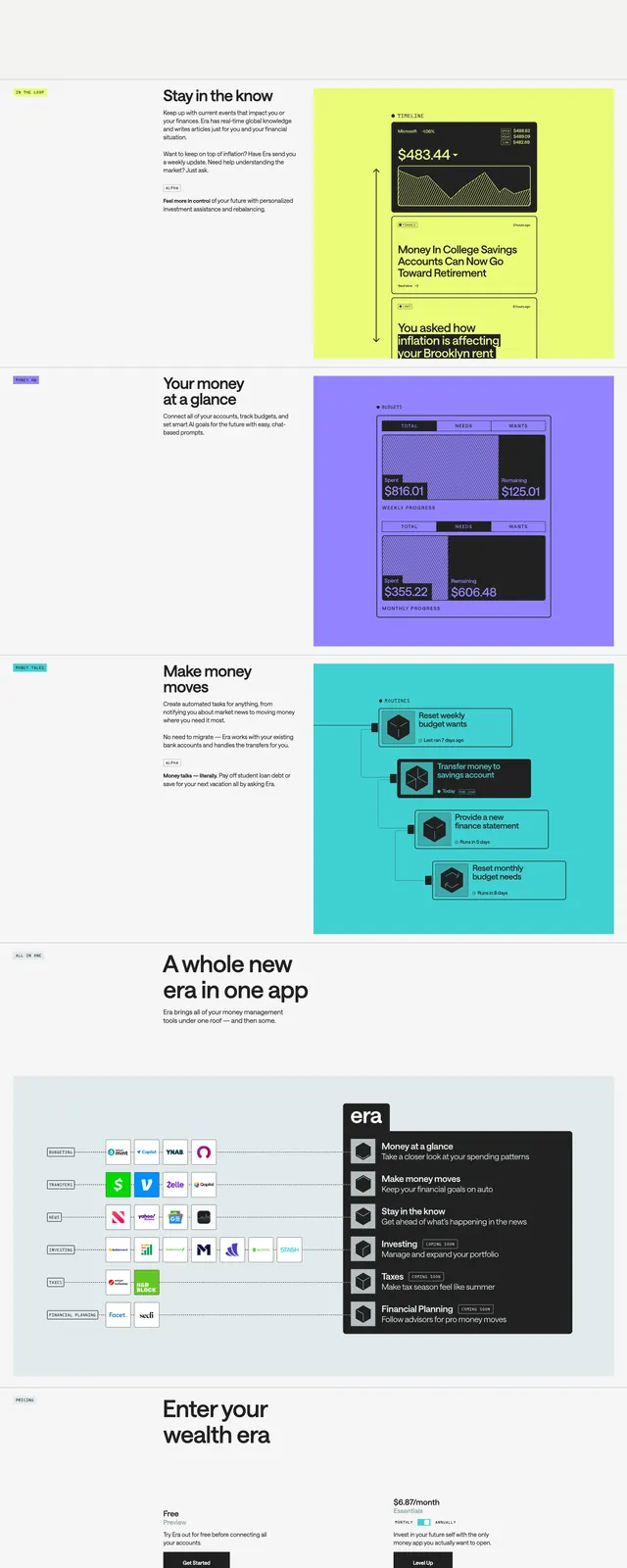 Era App Landing Page, minimal, editorial, dark