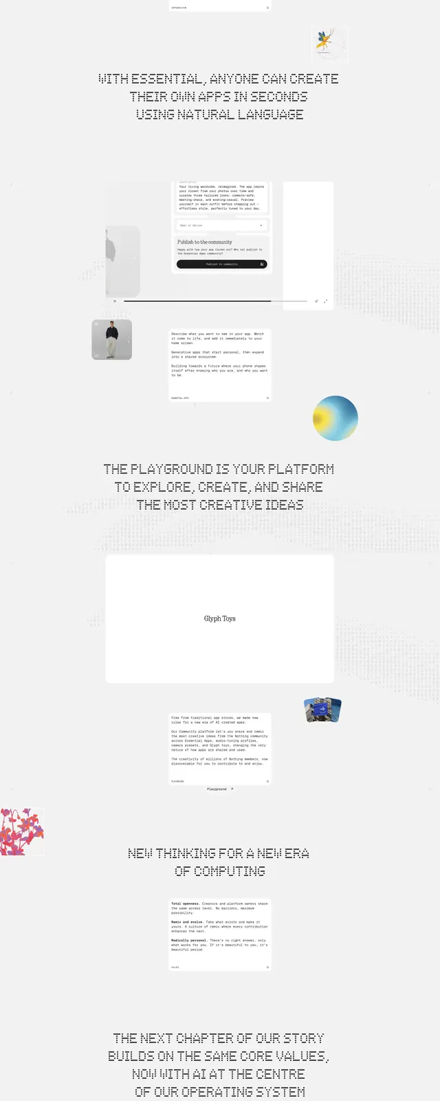 Essential landing page, playful, geometric, light