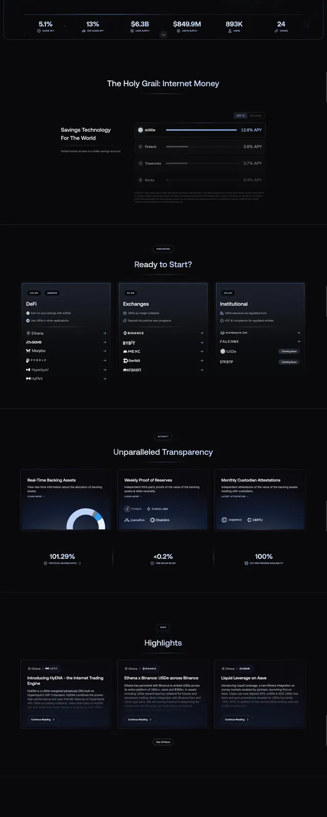 Ethena Dark Finance Landing Page, dark-mode, technical, dark