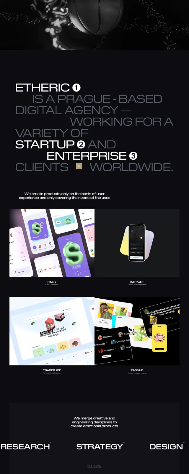 Etheric agency dark editorial site, dark-mode, editorial, dark
