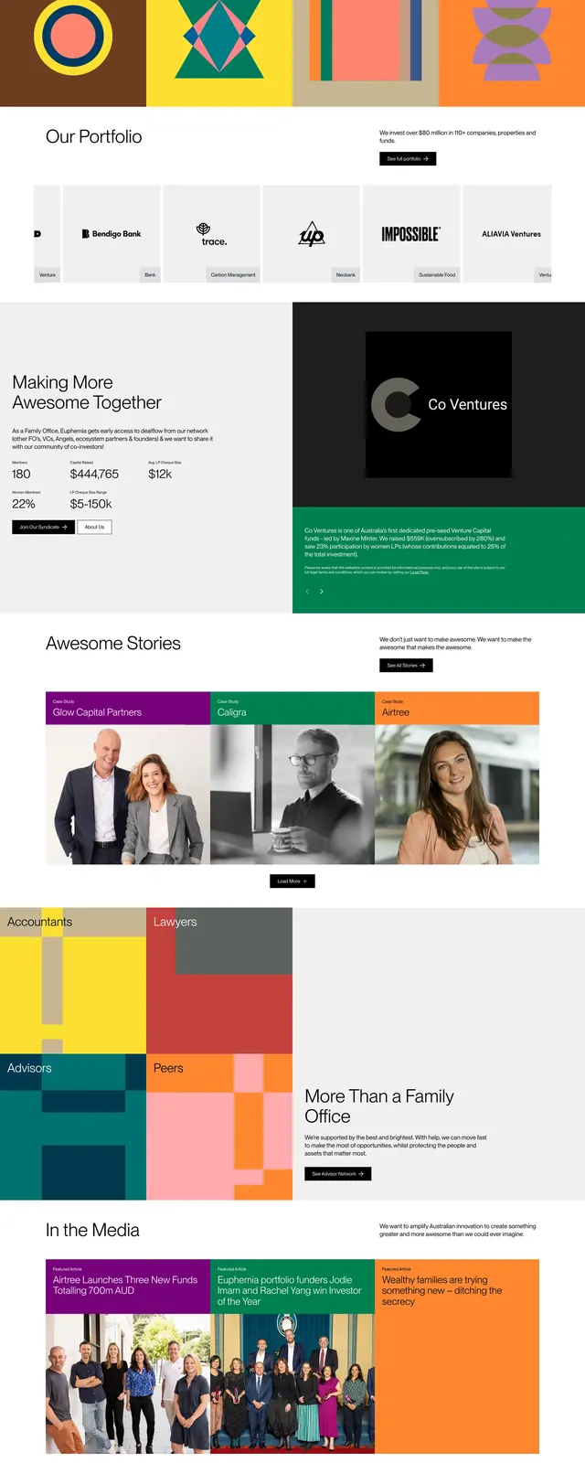 Euphemia startup mosaic hero, editorial, geometric, light