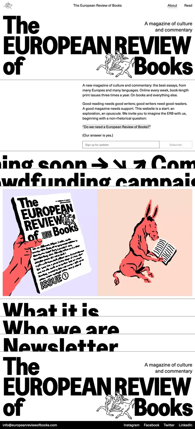 European Review of Books hero, editorial, minimal, light