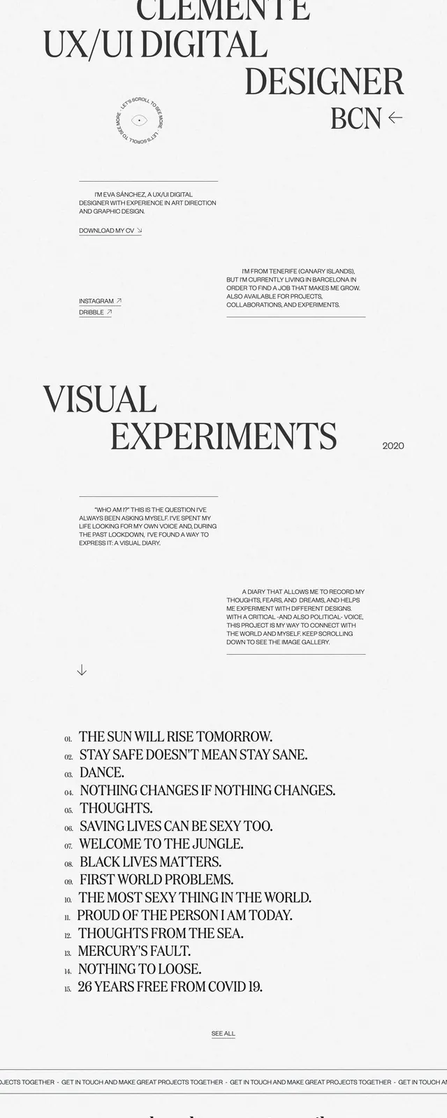 Monochrome editorial portfolio, minimal, editorial, light