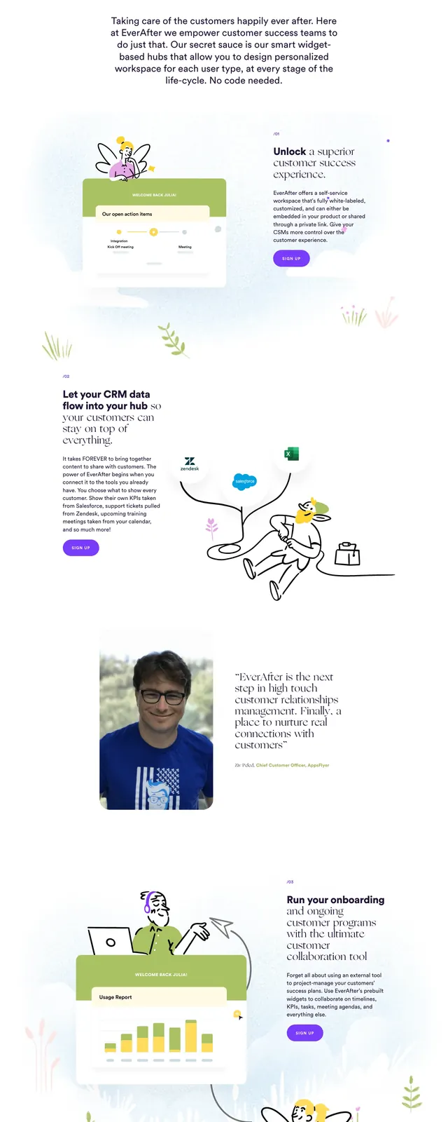 EverAfter illustrated SaaS hero, illustrated, playful, light