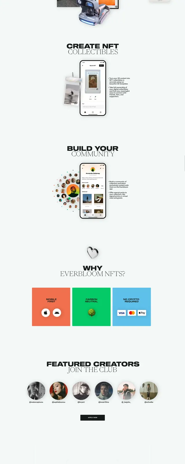 Everbloom NFT Landing Page, editorial, minimal, light