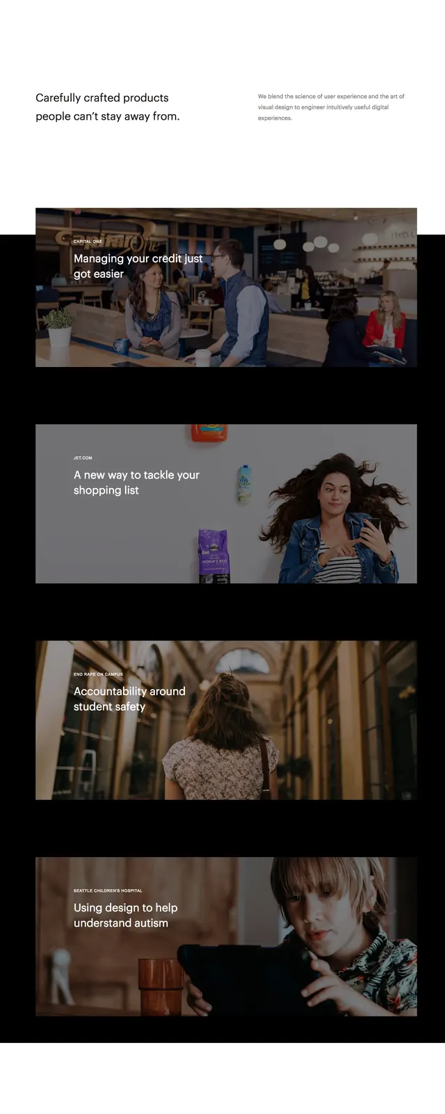 Minimal dark agency landing page, minimal, editorial, dark