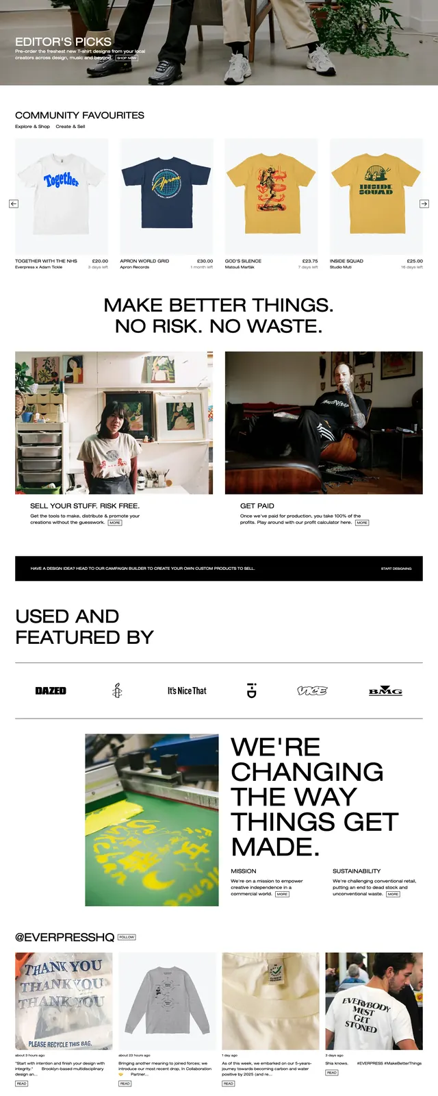 Everpress fashion marketplace homepage, photographic, editorial, light