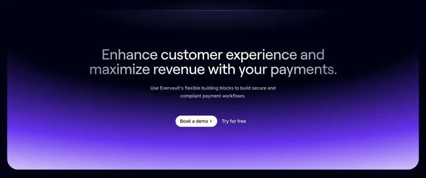 Evervault gradient panel CTA, dark-mode, gradient-heavy, dark