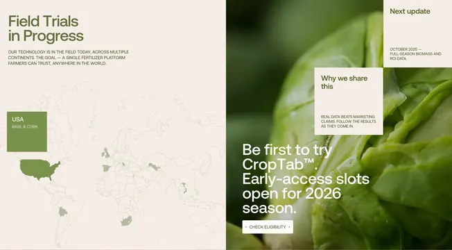Farm Minerals field trials and CropTab early access split, minimal, light-mode, light