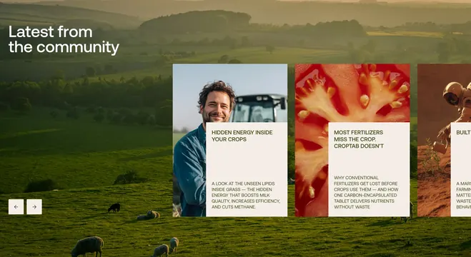 Farm Minerals community blog carousel, editorial, photographic, light
