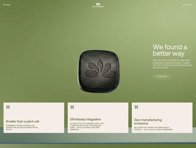 Farm Minerals CropTab innovation reveal, minimal, 3d-render, muted