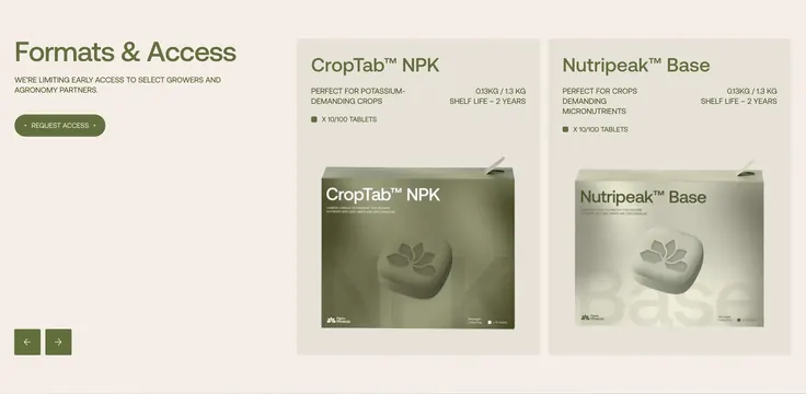 Farm Minerals formats and access product feature, minimal, organic, light