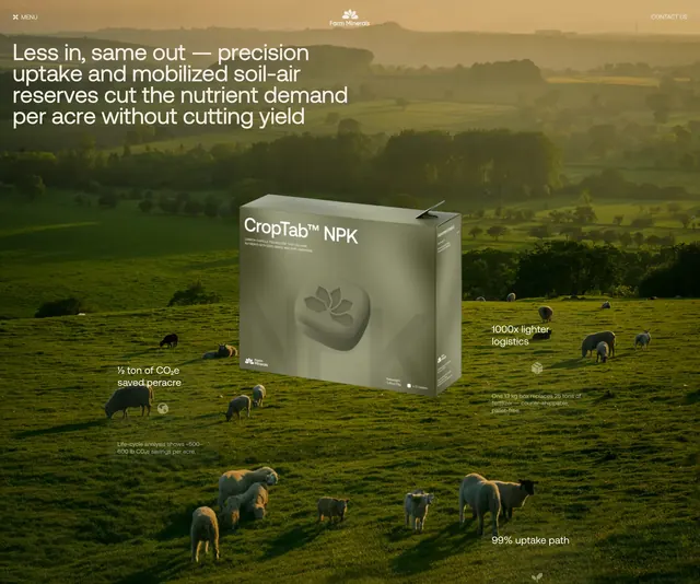 Farm Minerals CropTab product value showcase, minimal, photographic, light