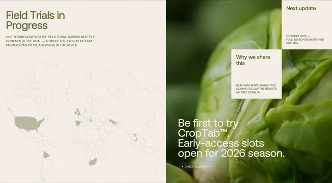 Farm Minerals field trials progress feature, minimal, editorial, light