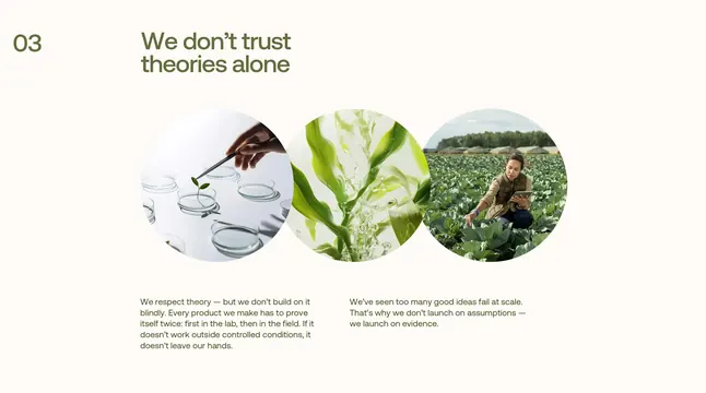 Farm Minerals scientific rigor feature, minimal, editorial, light