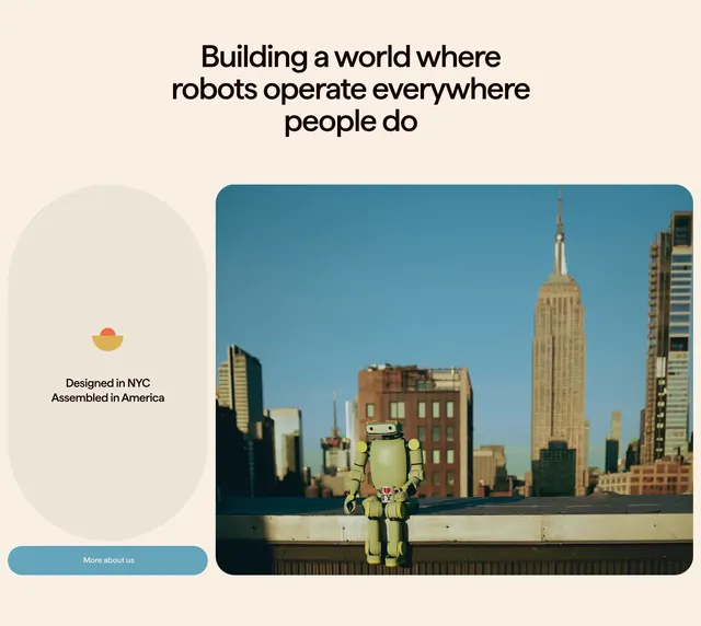 Fauna Robotics mission statement split layout, minimal, light-mode, light