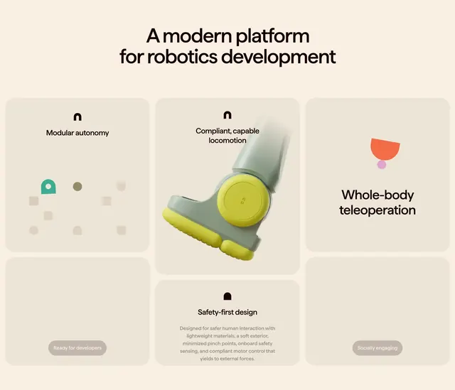 Fauna Robotics platform capabilities bento grid, minimal, light-mode, light
