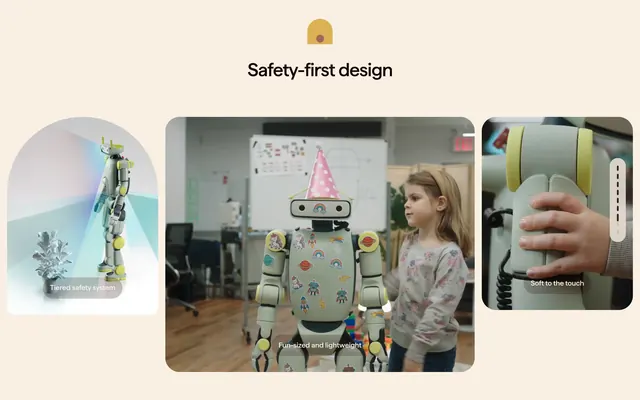 Fauna Robotics safety-first feature cards, minimal, light-mode, light