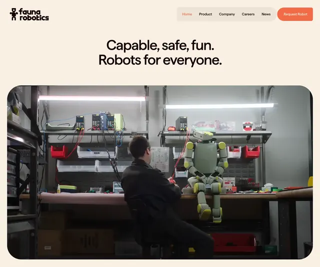 Fauna Robotics value proposition header, minimal, light-mode, light