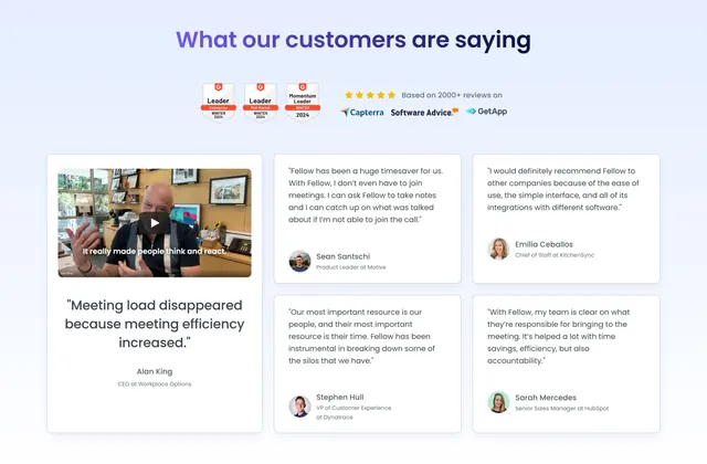 Fellow customer testimonials bento grid, light-mode, minimal, light
