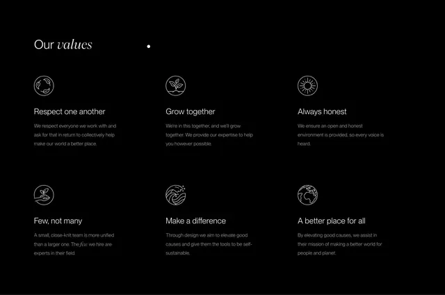 Few and Far values icon grid, minimal, dark-mode, dark