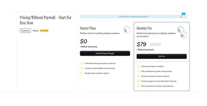Figr split pricing with billing toggle and two plan cards, light-mode, minimal, light