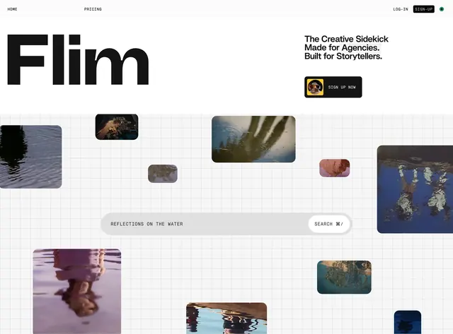 Flim agency hero with search, minimal, light-mode, light