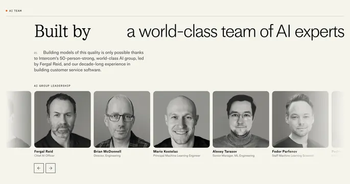 Fin AI group leadership team carousel, minimal, light-mode, light