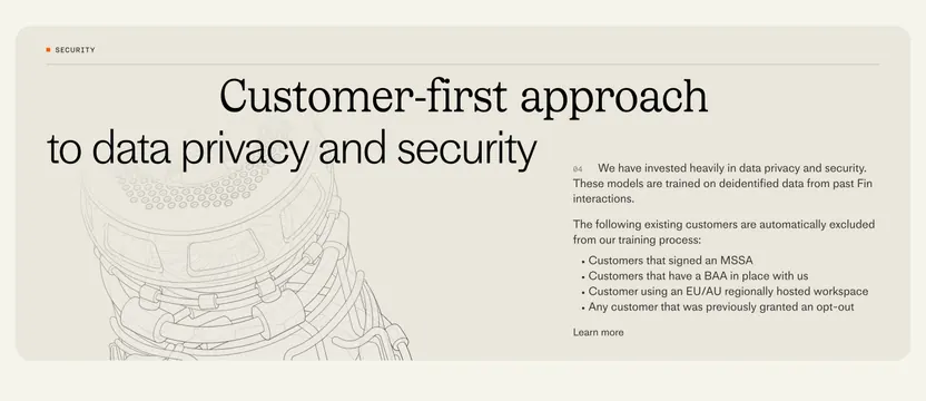 Fin customer-first security and privacy, editorial, light-mode, light