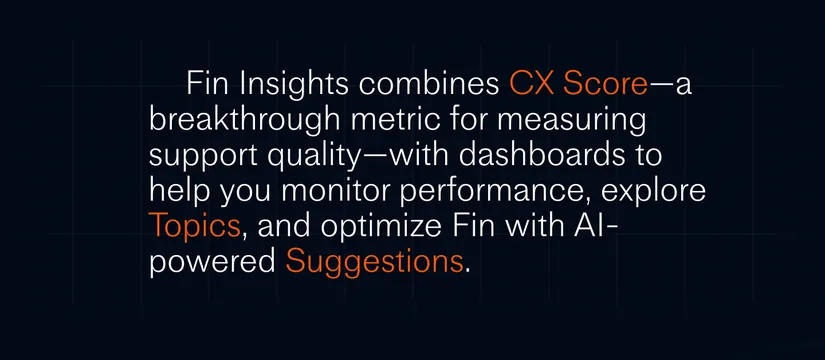 Fin Insights CX Score copy block, dark-mode, minimal, dark