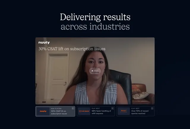 Fin Tasks video testimonial carousel, dark-mode, minimal, dark