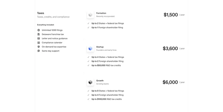 Finta Taxes tiered pricing rows, minimal, light-mode, light