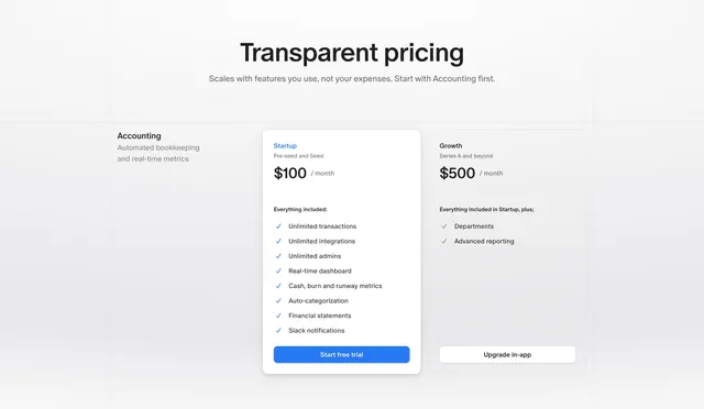 Finta Accounting pricing tiers, minimal, light-mode, light