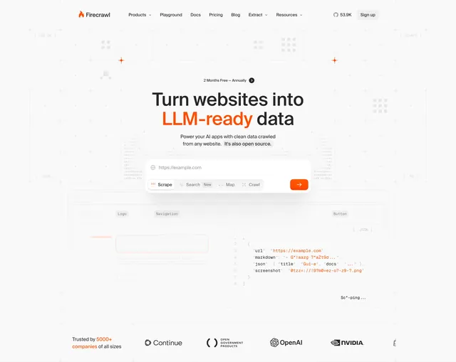 Firecrawl LLM-ready data hero, light-mode, minimal, light