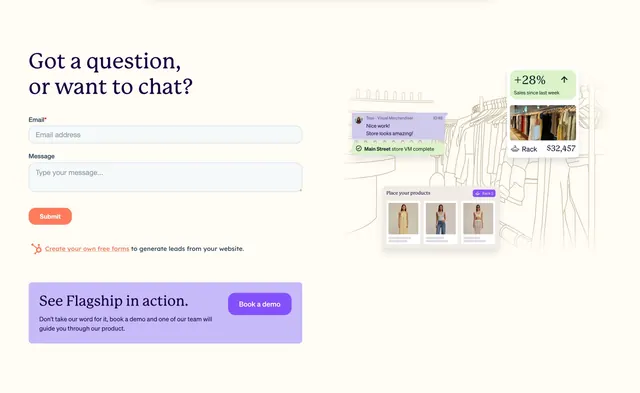 Flagship contact form with product illustration, minimal, light-mode, light