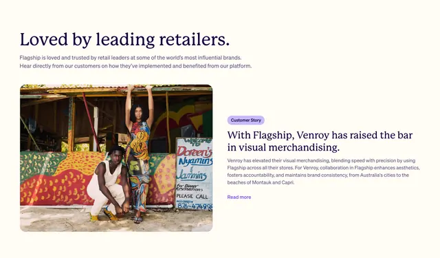 Flagship customer stories page header, minimal, light-mode, light