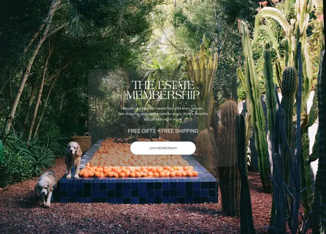 Flamingo Estate membership garden CTA, photographic, luxury, vibrant